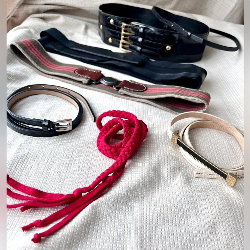 Lot of 5 Black Corset Belts Skinny Wide Belts Black Patent Leather Rope Belt
